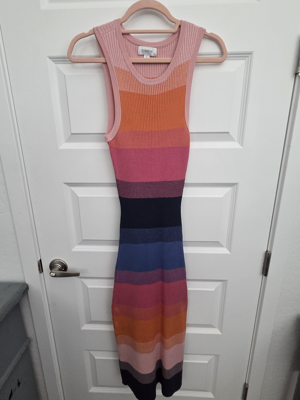 Evereve Multicolor Striped Ribbed Tank Dress — Pink, Orange, Blue & Black